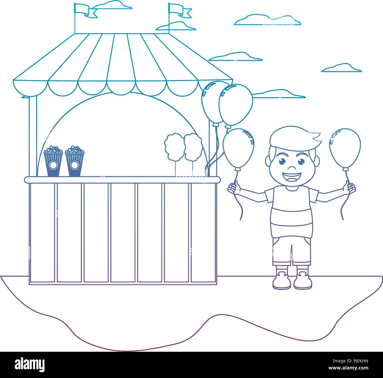 degraded line carnival shop and happy boy with balloons Stock Vector ...