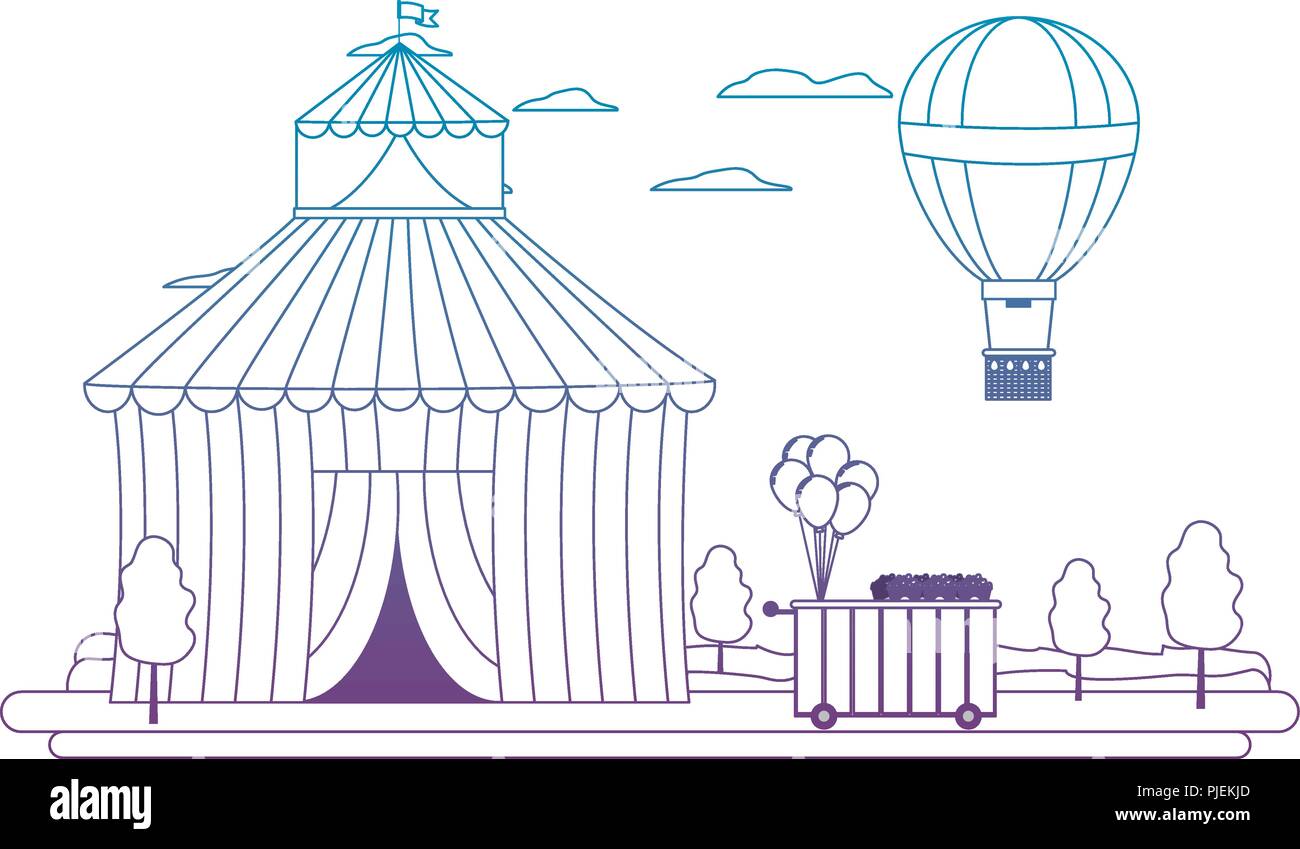degraded line circus and air balloon with car shop Stock Vector Image ...
