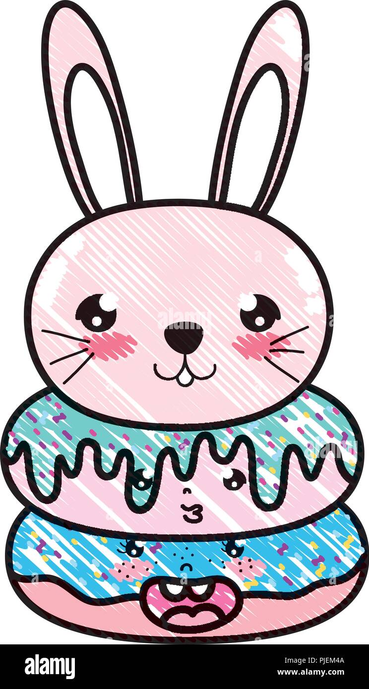 doodle kawaii cute rabbit head and donuts Stock Vector Image & Art - Alamy