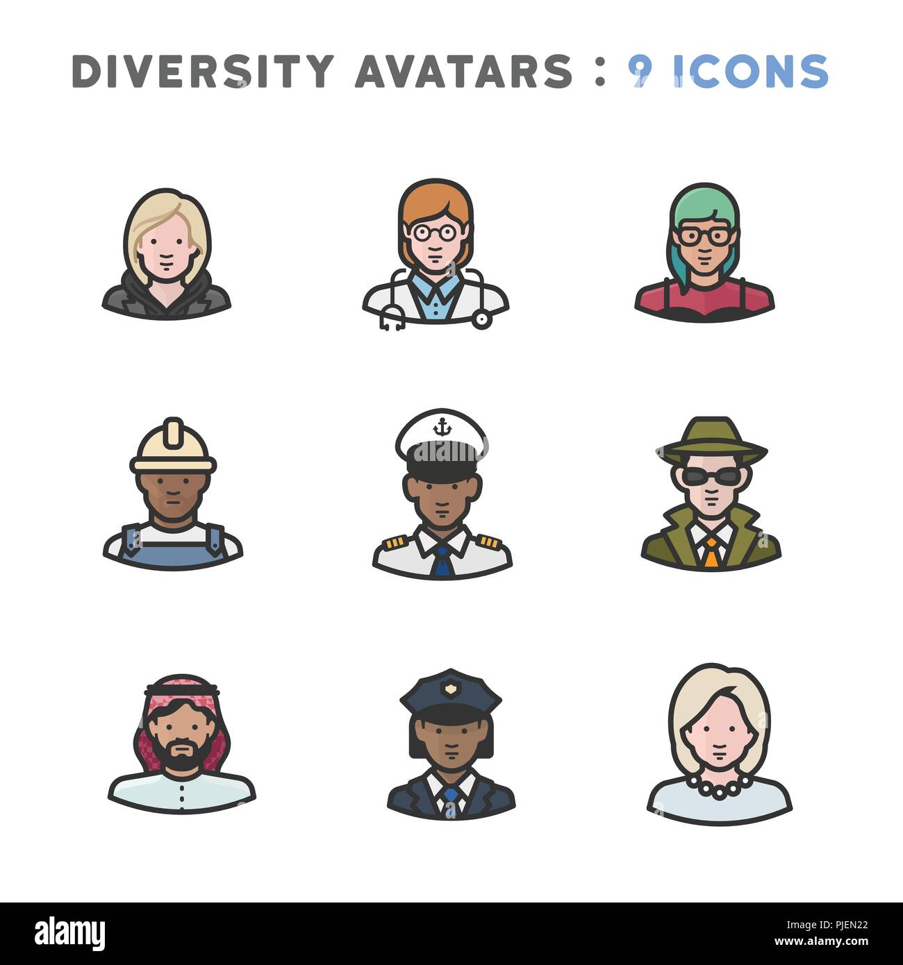 9 Avatars depicting diverse cultures, religions, and nationalities Stock Vector