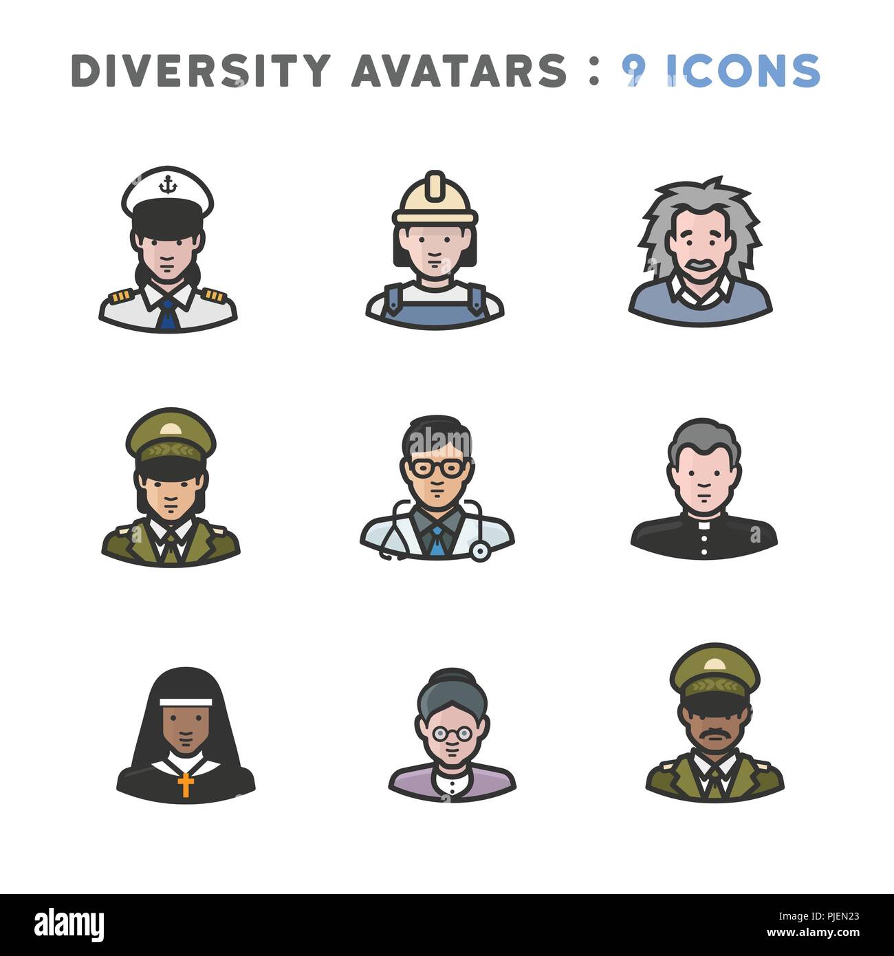 9 Avatars depicting diverse cultures, religions, and nationalities Stock Vector