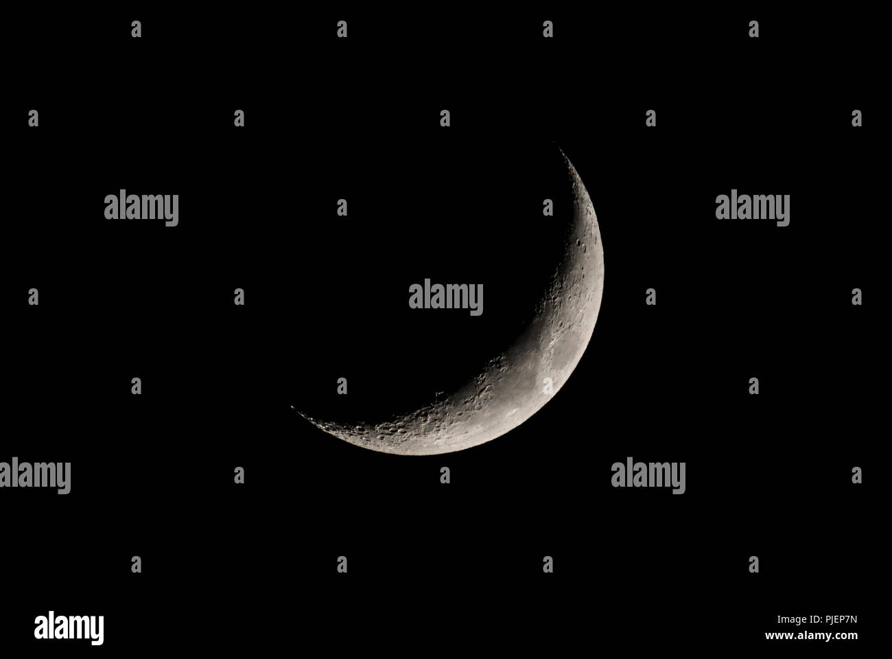 Waxing Crescent moon, 4 days old, in the night sky. New moon. Young ...