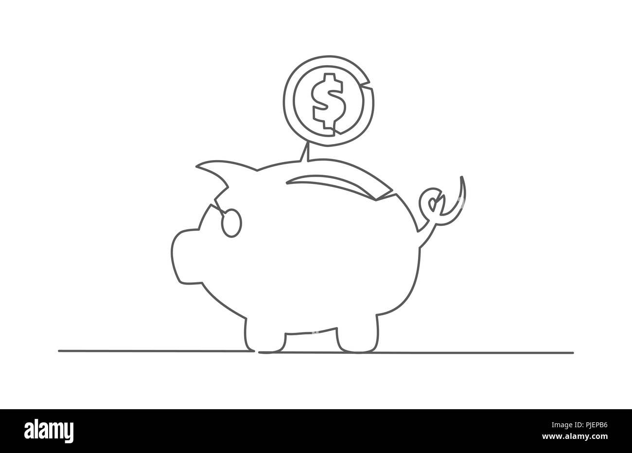 Piggy bank One line drawing Stock Vector