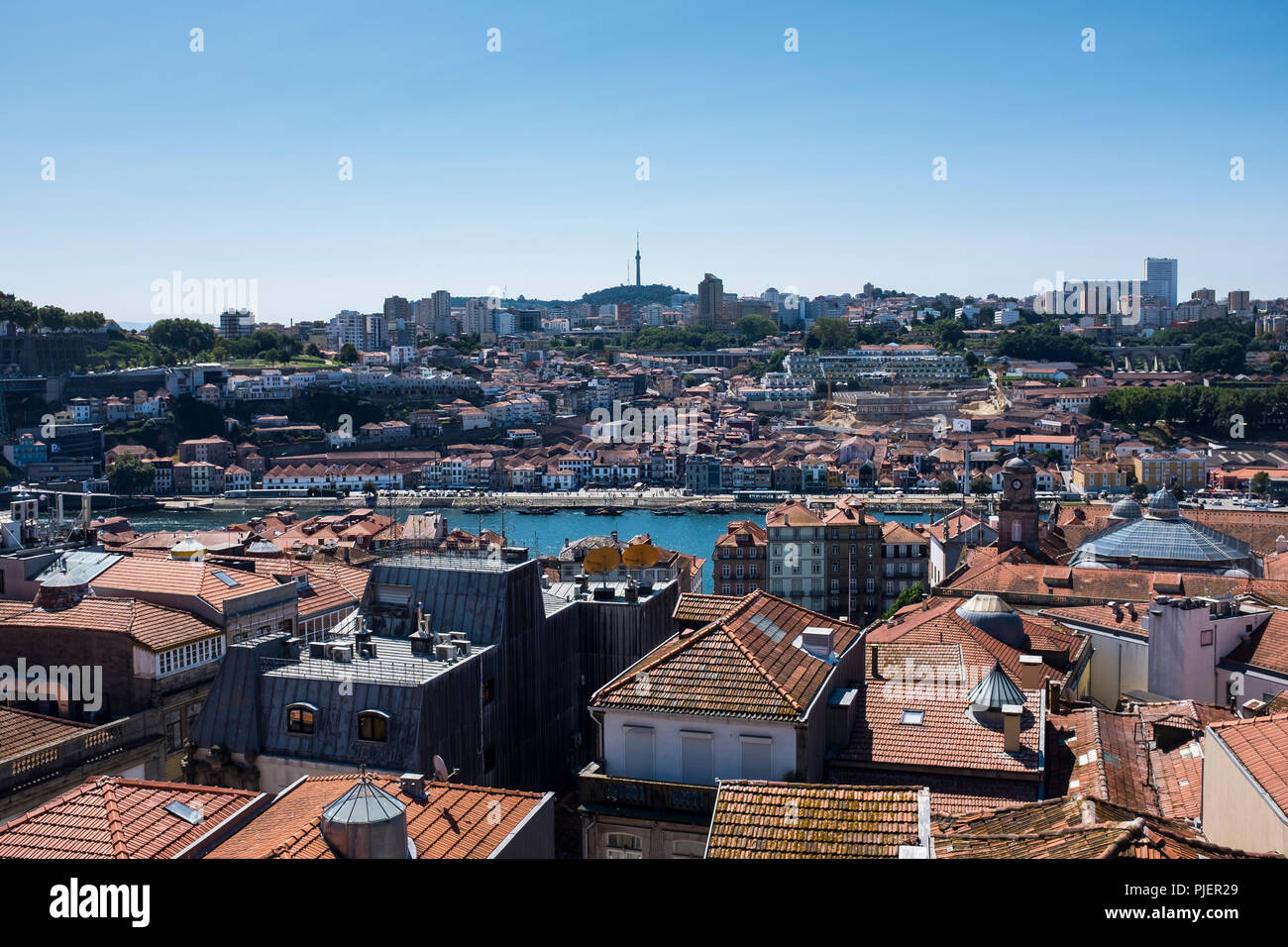 View over the rooftops towards Vila Nova de Gaia, Porto, Portugal. Stock Photo