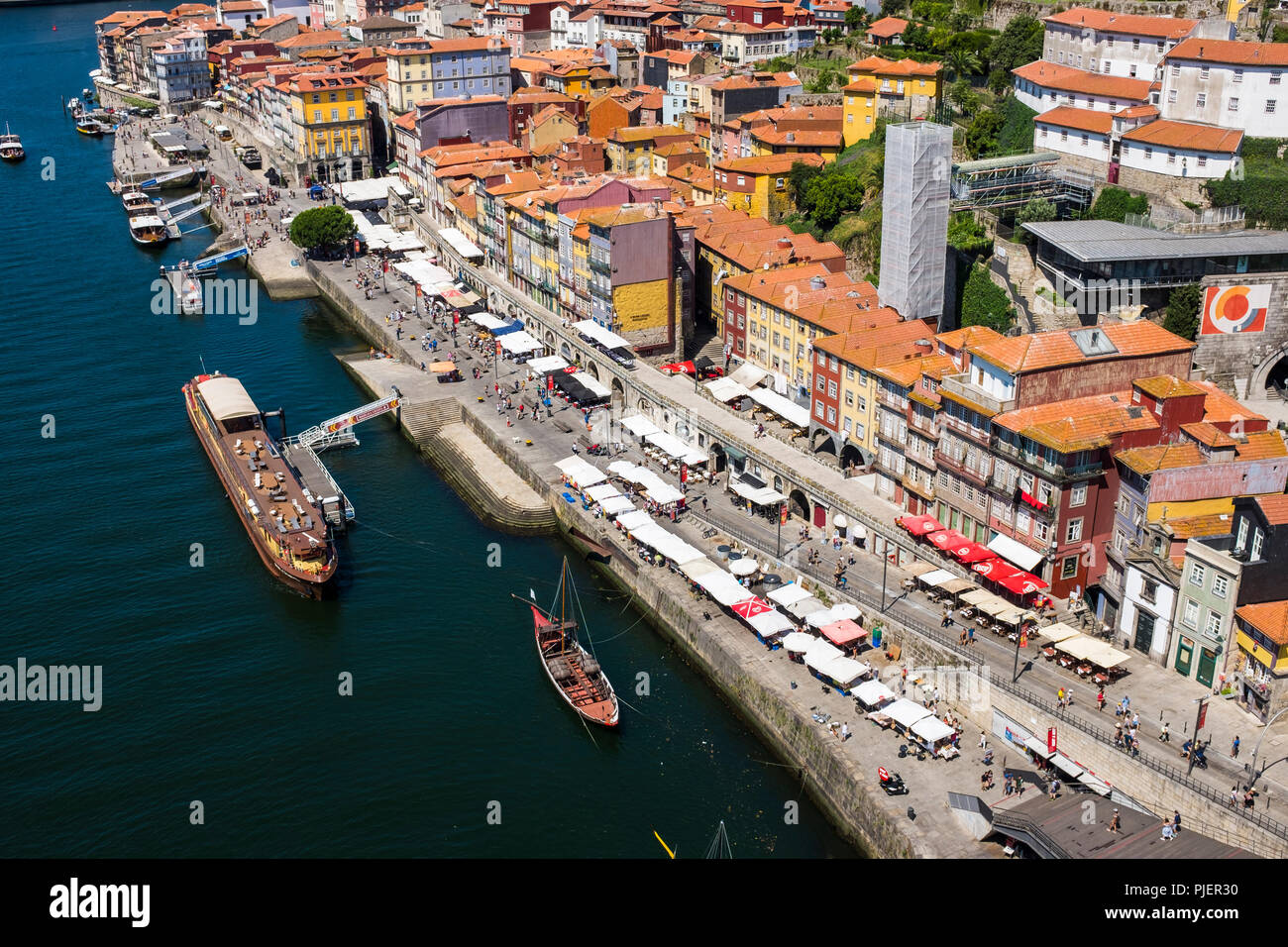 The Ribiera, from the Luis 1 bridge, Porto, Portugal. Stock Photo
