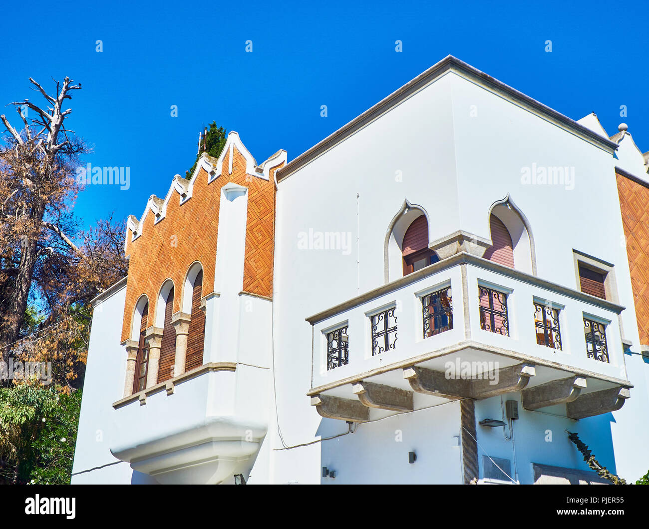 Kos, Greece - July 3, 2018. PrincPrincipal facade of a Venetian style building. Greek island of Kos, South Aegean region, Greece. Stock Photo