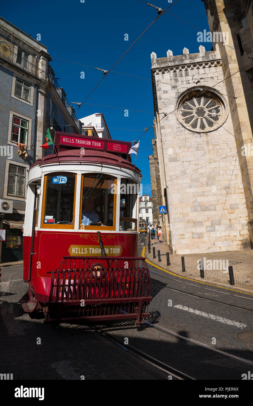 The famous trams in Lisbon, Portugal. Stock Photo