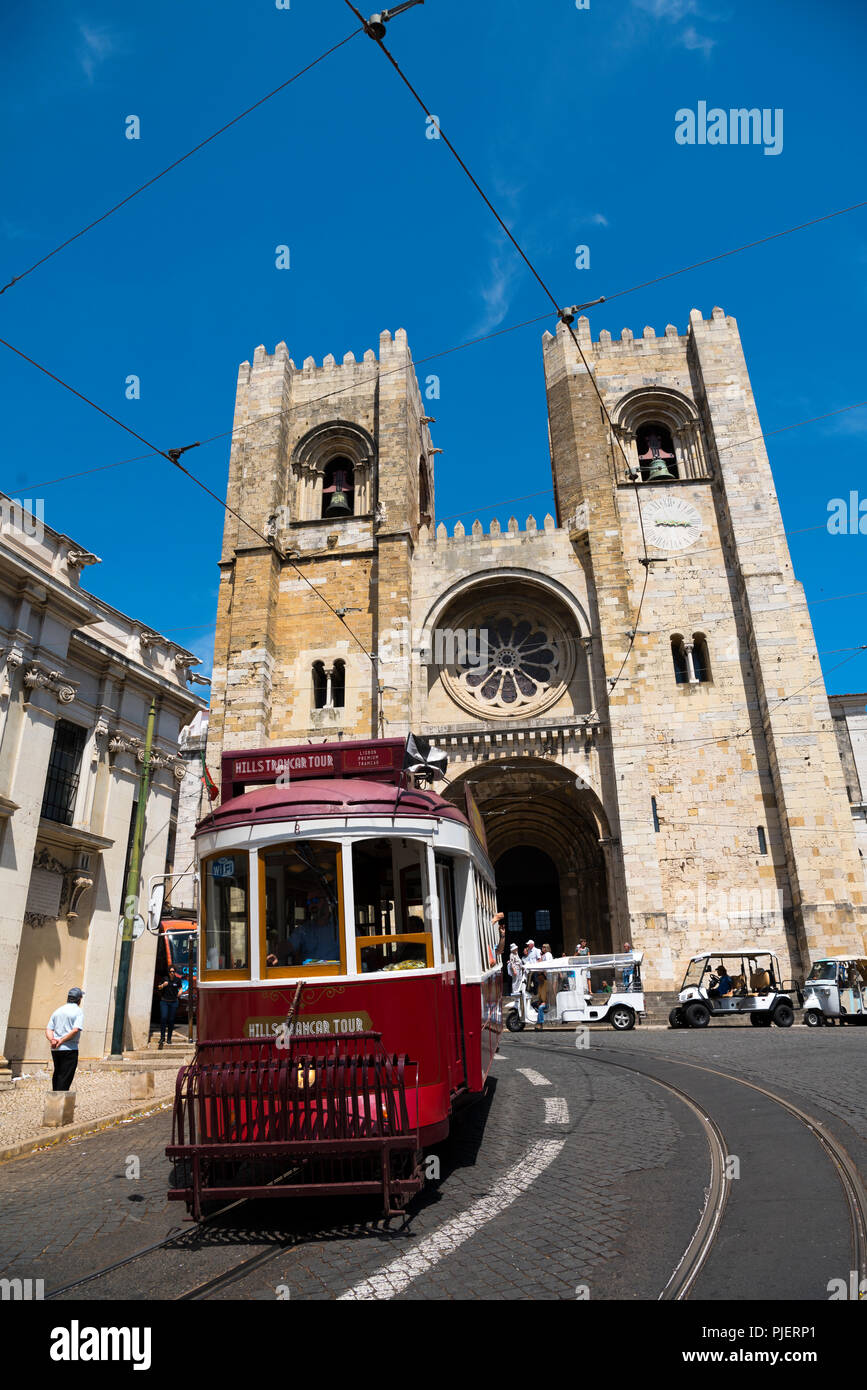 The famous trams in Lisbon, Portugal. Stock Photo