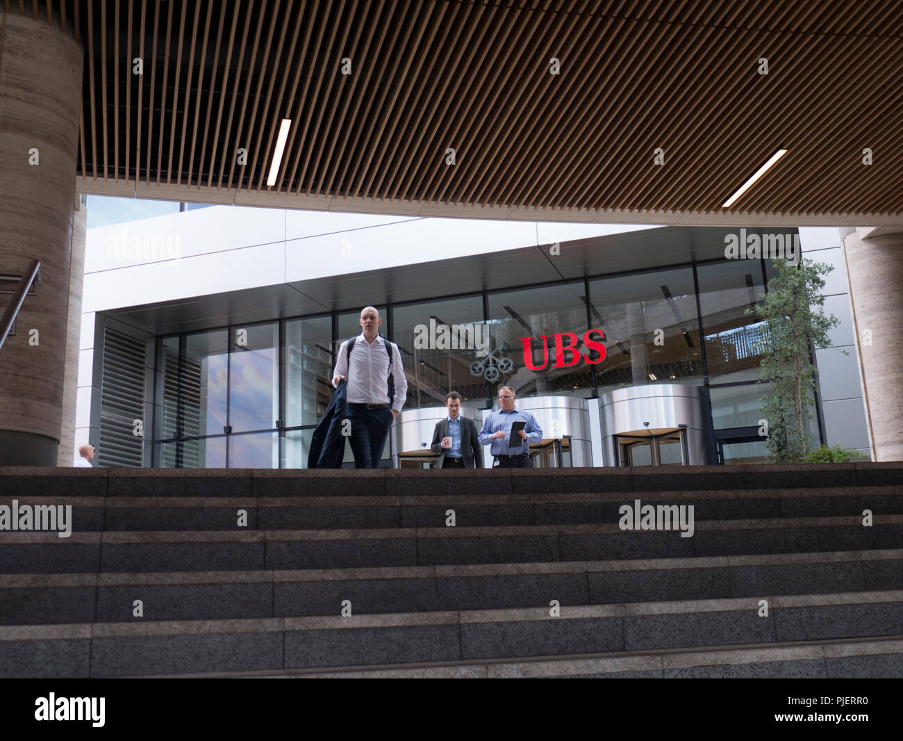 UBS, Broadgate, London. UBS Group AG is a Swiss multinational investment bank and financial services company Stock Photo