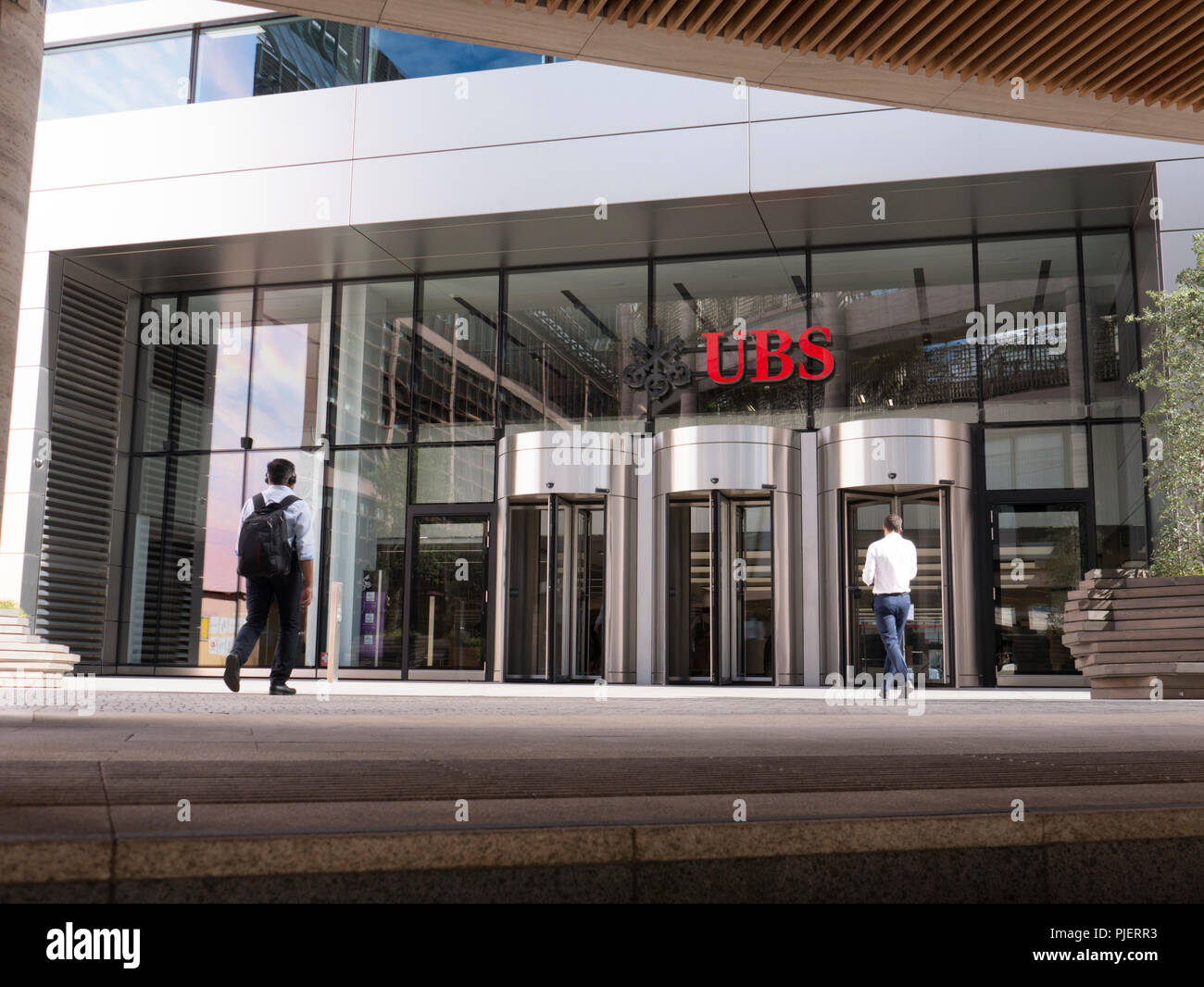 UBS, Broadgate, London. UBS Group AG is a Swiss multinational investment bank and financial services company Stock Photo
