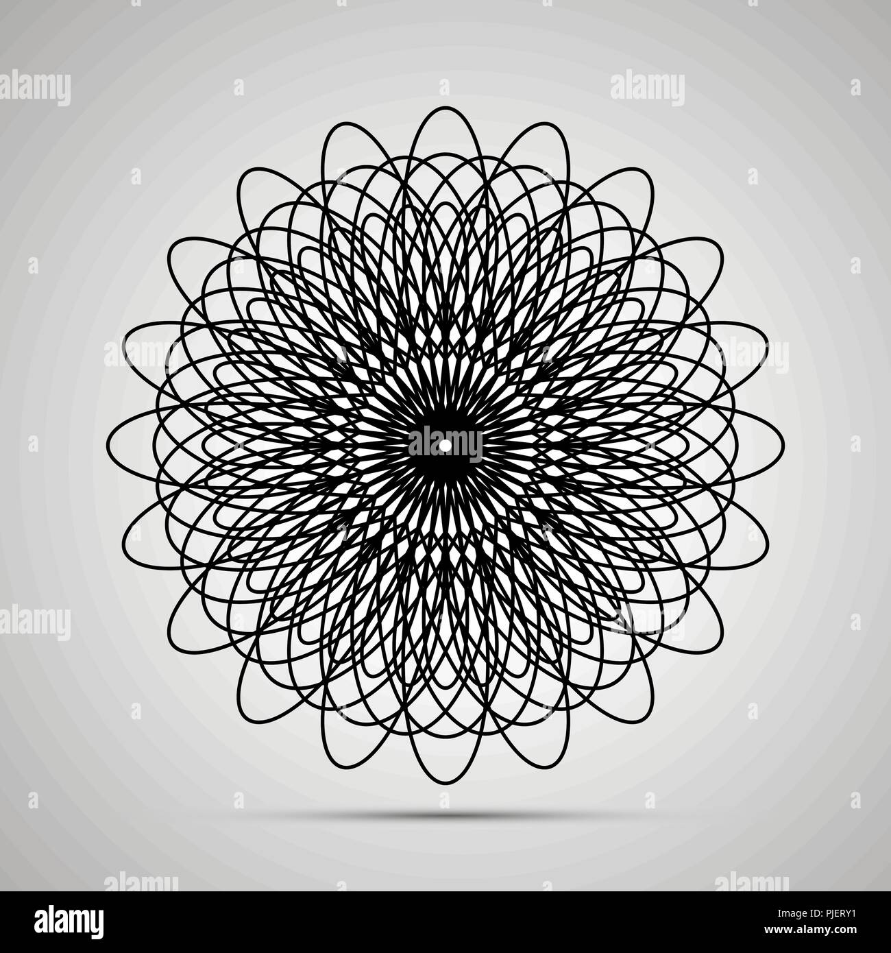 Complicated round guilloche simple black icon with shadow Stock Vector