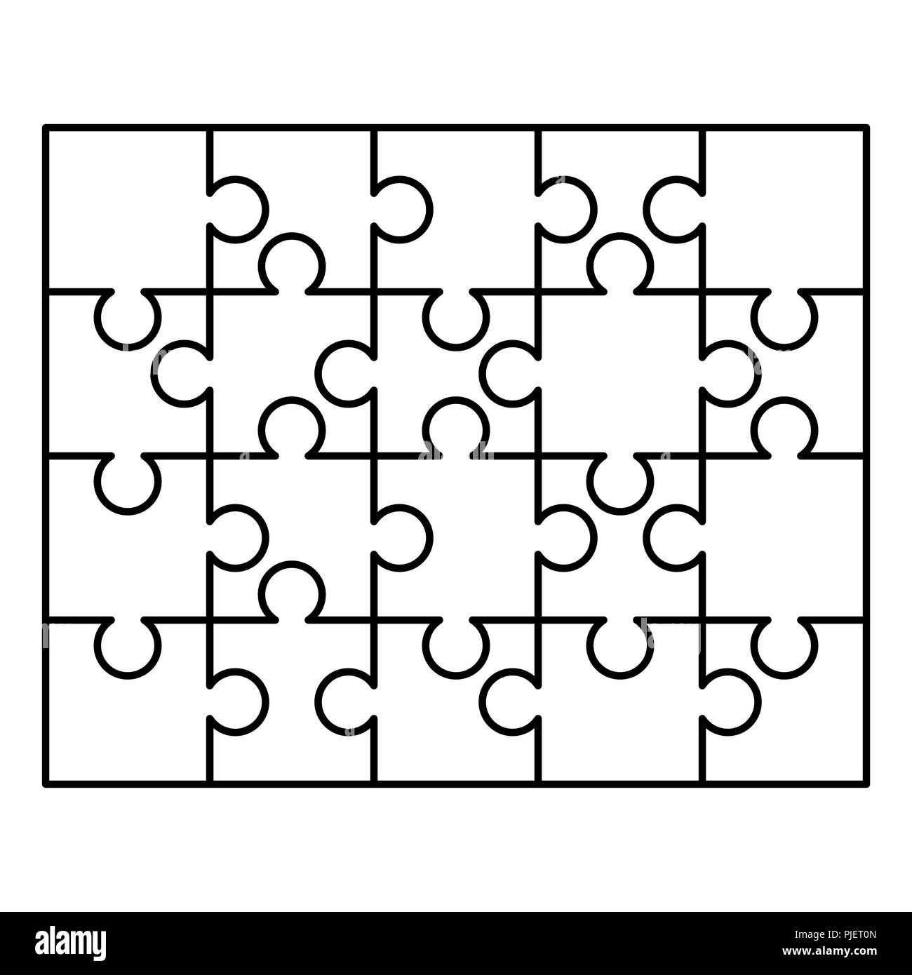 20 white puzzles pieces arranged in a rectangle shape. Jigsaw Puzzle  template ready for print. Cutting guidelines isolated on white Stock Vector  Image & Art - Alamy