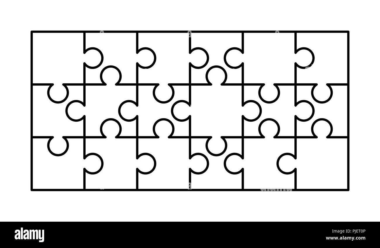 Plano imitar a la deriva 18 white puzzles pieces arranged in a rectangle shape. Jigsaw Puzzle  template ready for print. Cutting guidelines isolated on white Stock Vector  Image & Art - Alamy