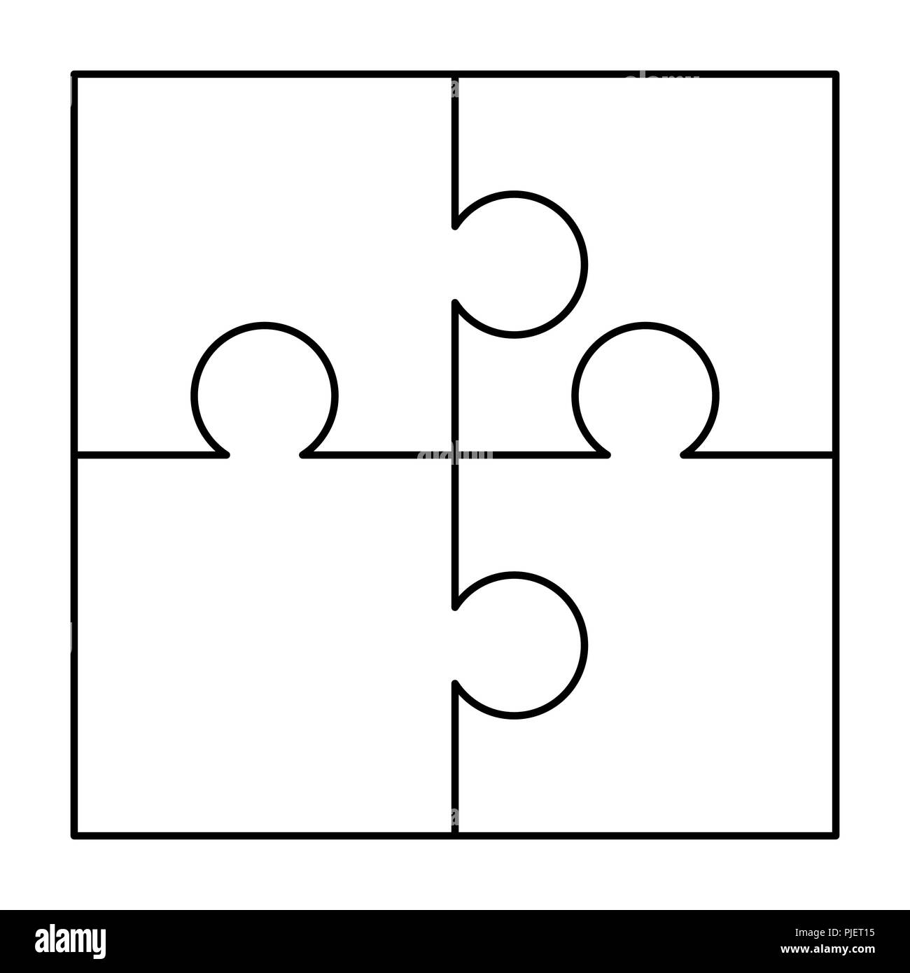 4 white puzzles pieces arranged in a square. Jigsaw Puzzle template ready  for print. Cutting guidelines isolated on white Stock Vector Image & Art -  Alamy