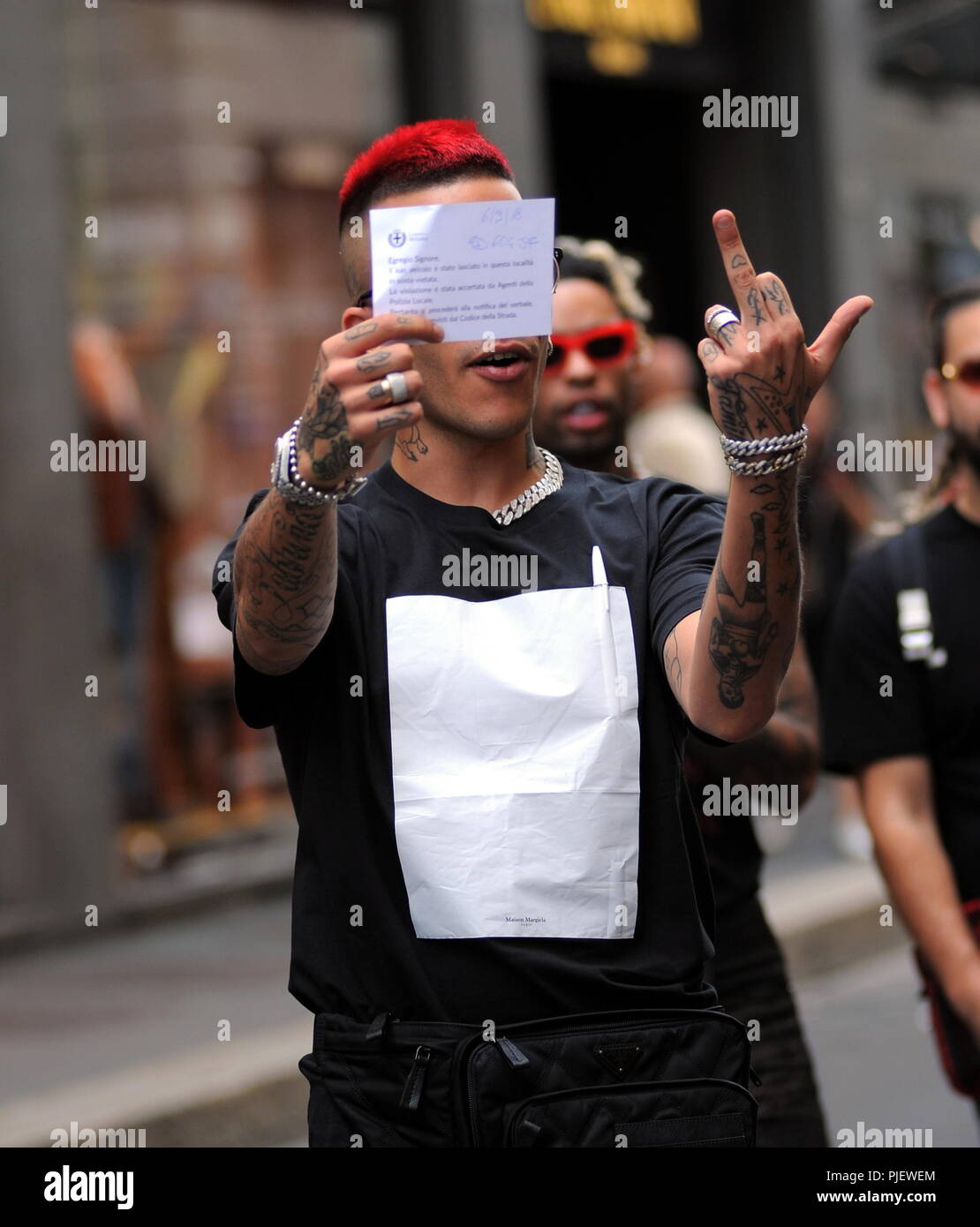 Milan, Sfera Ebbasta shopping downtown with final fine Sfera Ebbasta  (famous pseudonym of Gionata Boschetti), the famous Italian rapper of  Cinisello Balsamo is climbing the charts with his latest album ROCKSTAR,  which