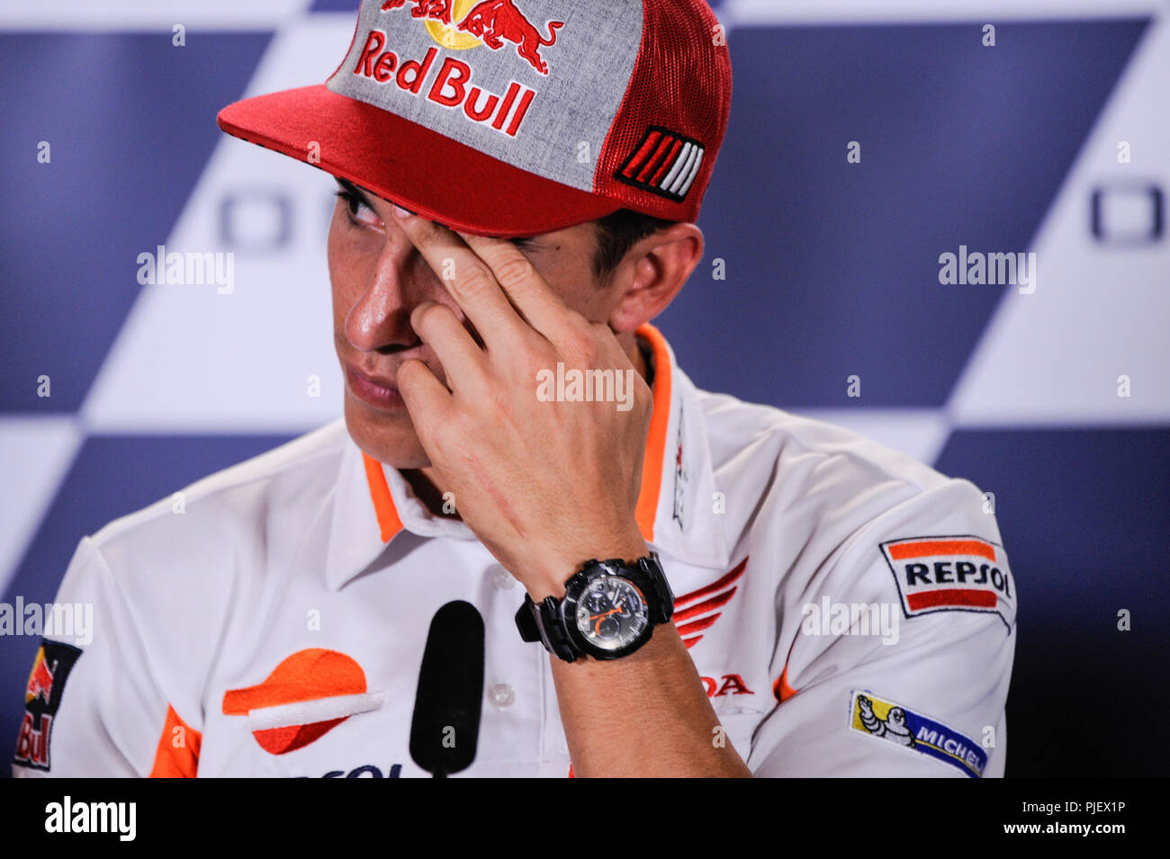 Misano, Misano World Circuit, Italy. 6th Sep, 2018. Italian Motorcycle Grand Prix, press conference; Marc Marquez Credit: Action Plus Sports/Alamy Live News Stock Photo