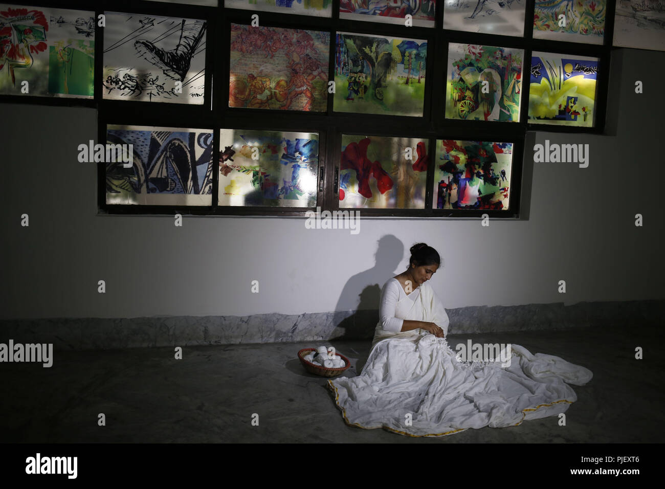 Dhaka, Bangladesh. 4th Sep, 2018. Sumona Haq, A performance artist performing at 18th Asian Art Biennale at Shilpakala Academy, a monthly long expiation open national gallery as first Asian Art biennale was held in Bangladesh in 1981. Credit: MD Mehedi Hasan/ZUMA Wire/Alamy Live News Stock Photo