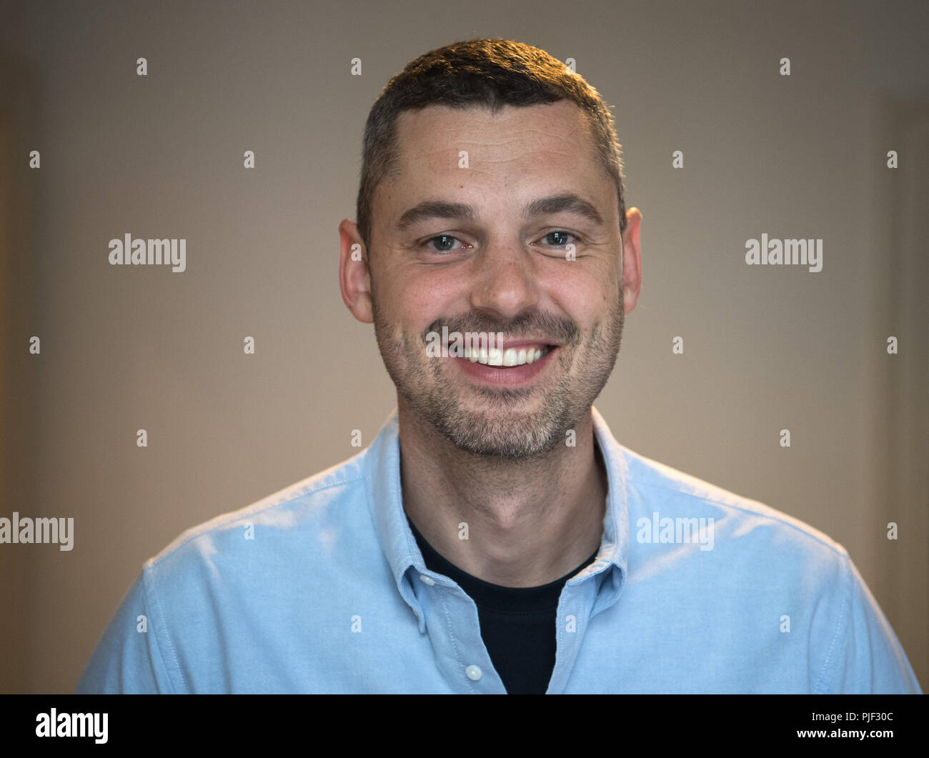 Berlin, Germany. 06th Sep, 2018. Sebastian Stricker, founder of the  start-up company Share Foods GmbH. For every "Share" brand product sold -  previously mineral water, nut bars and liquid soap - a