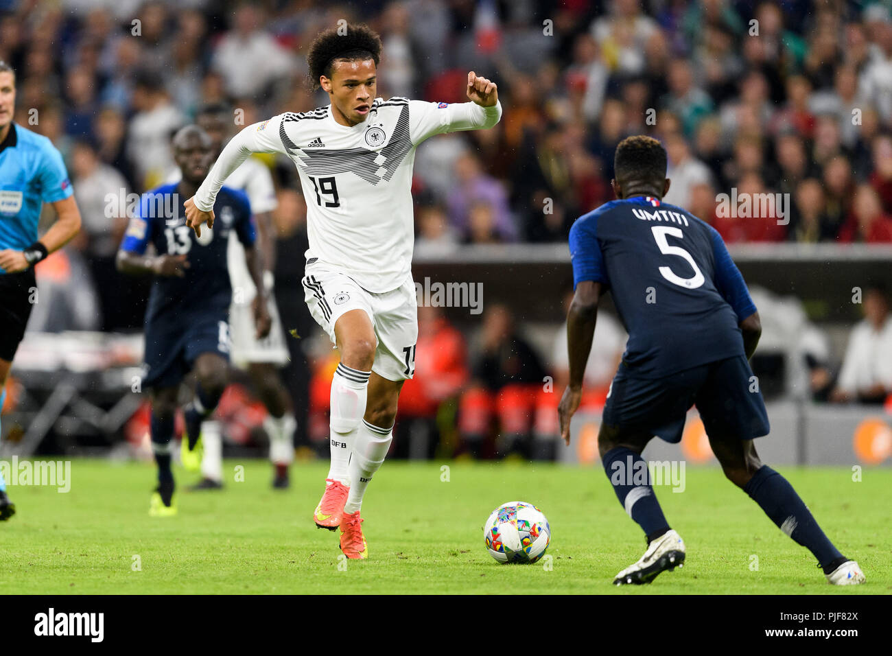 Munich Deutschland 06th Sep 2018 Leroy Sane Germany In Duels With Samuel Umtiti France Ges Football Uefa Nations League 2018 19 1 Matchday Germany France 06 09 2018 Football Nations League Germany Vs France Munich September 6