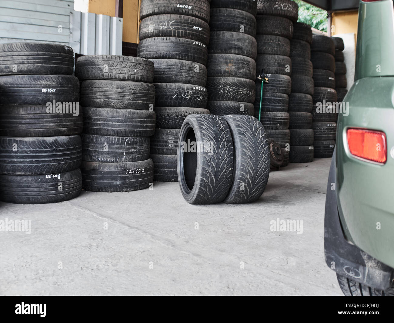 Used Car Tires Stacked In Piles At Tire Fitting Service Wheels For Repair Shop Car Service Concept Stock Photo Alamy