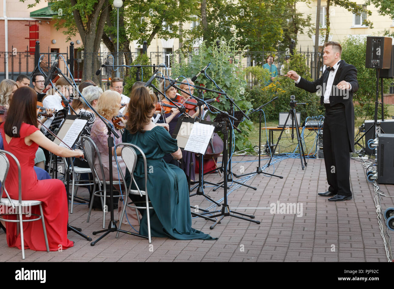 Gala concert. Vitebsk symphonic orchestra at open-air. Belarus.Vitebsk. 2018 Stock Photo