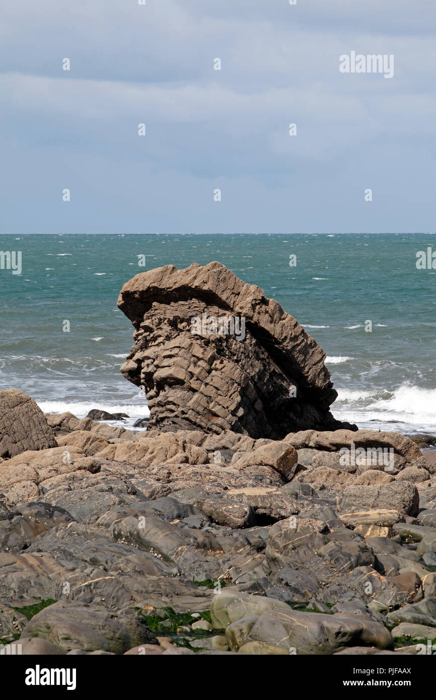 Rock structure on Mouthmill beach, North Devon, England, UK Stock Photo