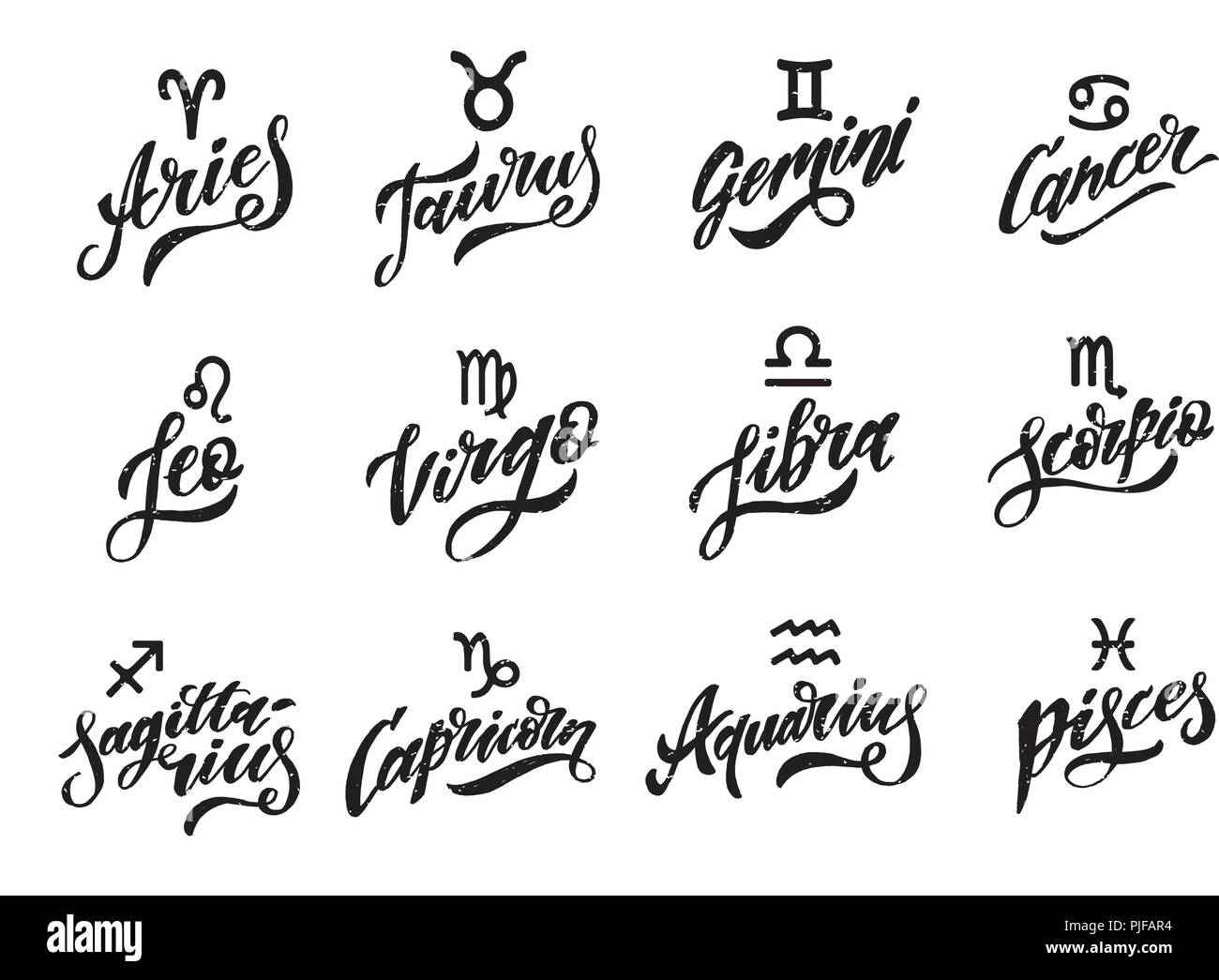 Horoscope set Lettering Calligraphy Vector Brush Text illustration