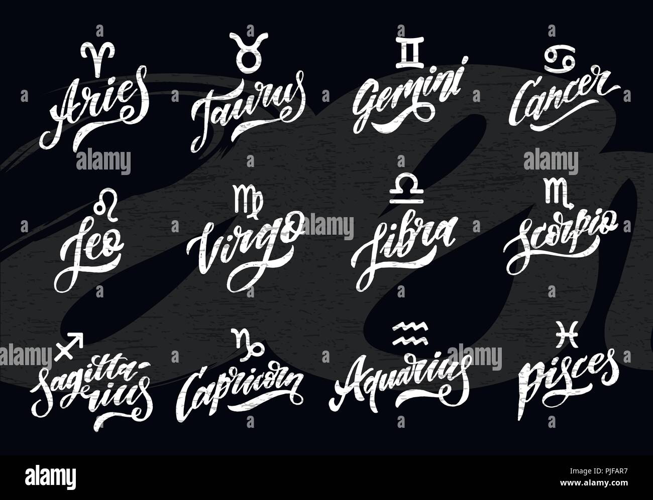 Horoscope set Lettering Calligraphy Vector Brush Text illustration ...