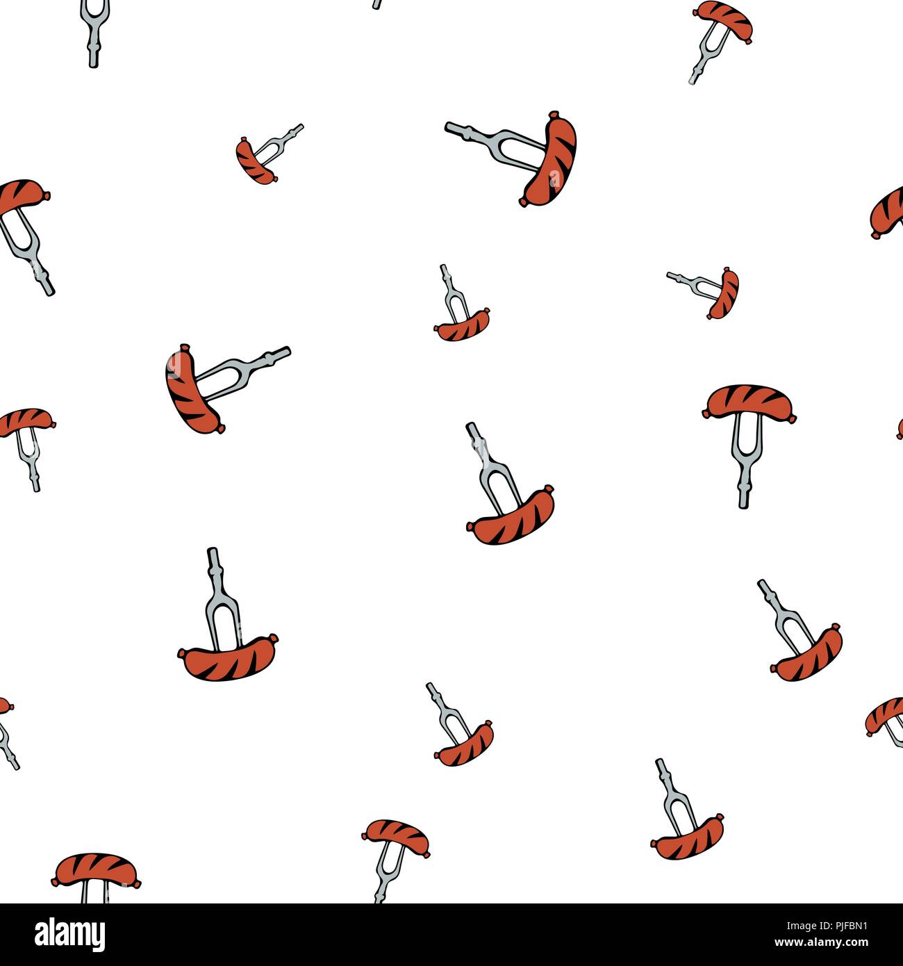 Sausage fork pattern seamless. Vector illustration. Isolated white background. Stock Vector