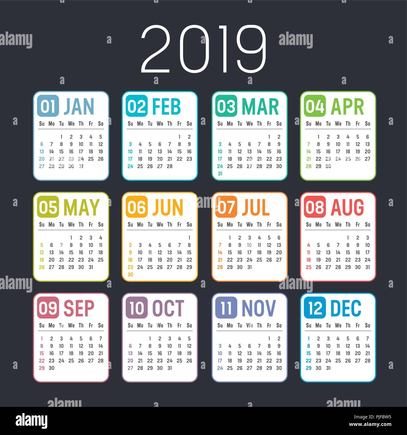 Calendar 2019 year vector design template - Stock