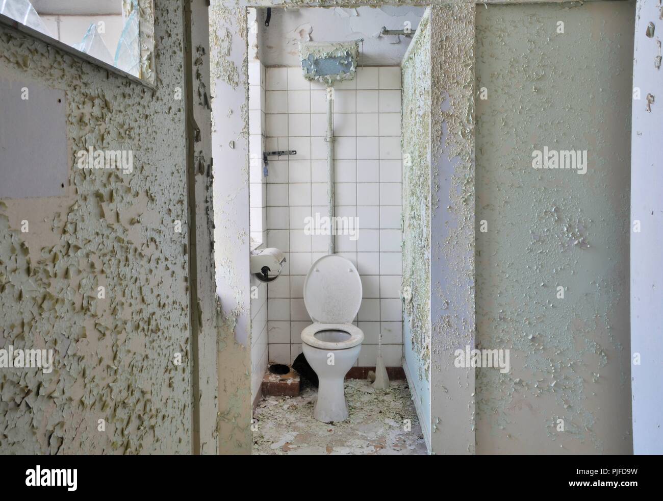 Toilet of a abandoned empty factory in Magdeburg Stock Photo