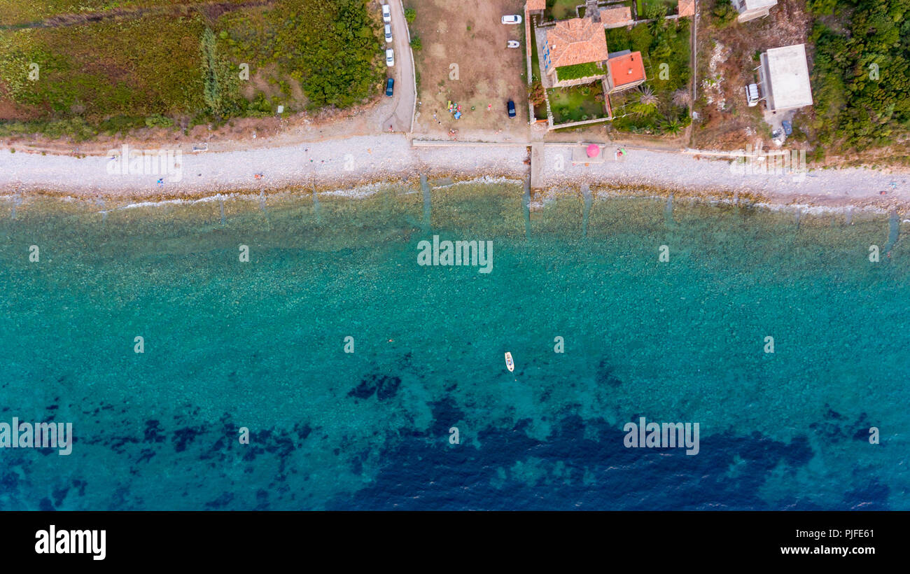 Amazing drop down view of a beach resort. Aerial photography of sea ...