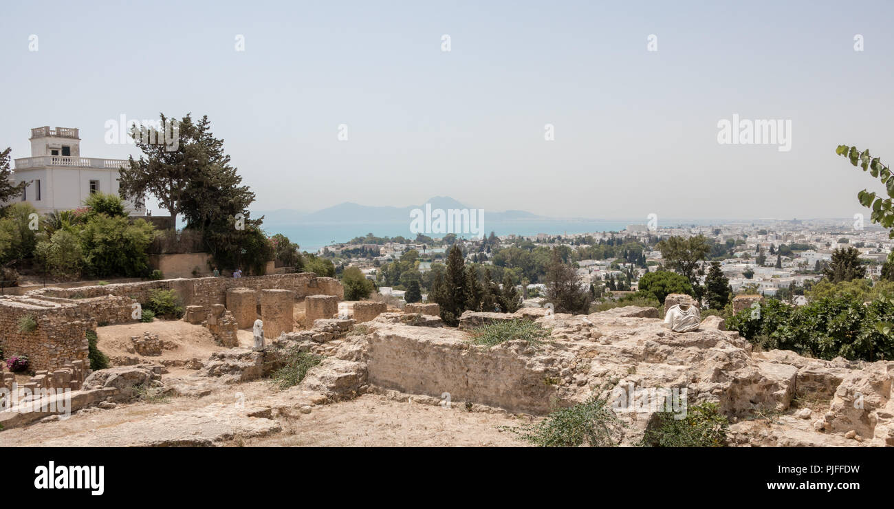 CARTHAGE, TUNISIA JULY 19 2018 View of Tunis from the ruins of