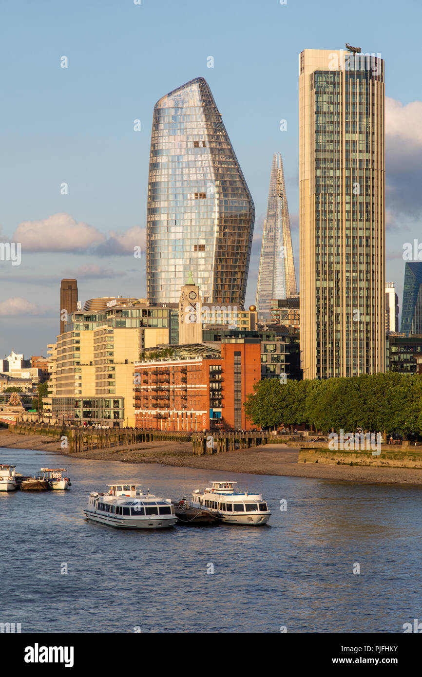 London, England, UK - June 12, 2018: Skyscrapers and landmarks including The Shard, One Blackfriars, South Bank Tower and the Oxo Tower rise on the So Stock Photo