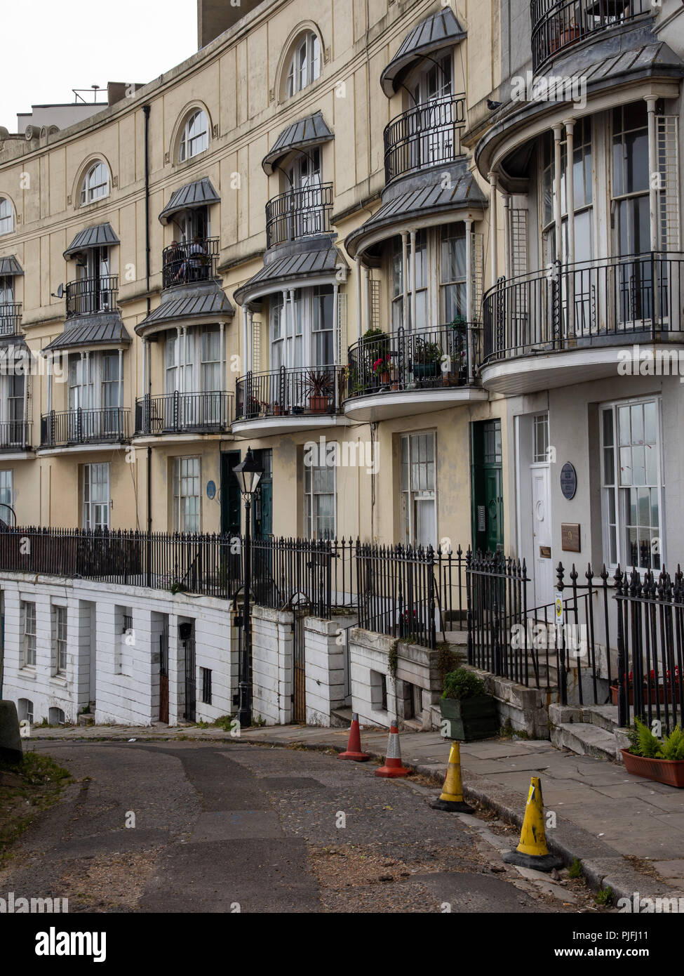 Hastings, England, UK June 23, 2018 A row of balconies is decorated