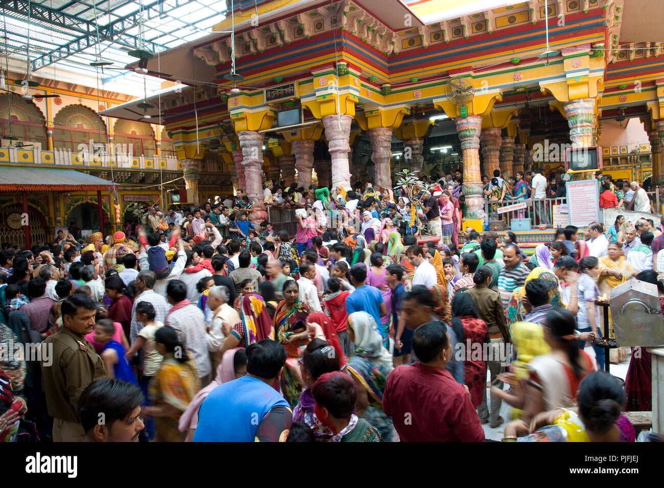 Devotees they celebrate Holi Festival  at Dwarka Dhish Mandir Mathura  Uttar Pradesh  India Asia, South Asia Stock Photo