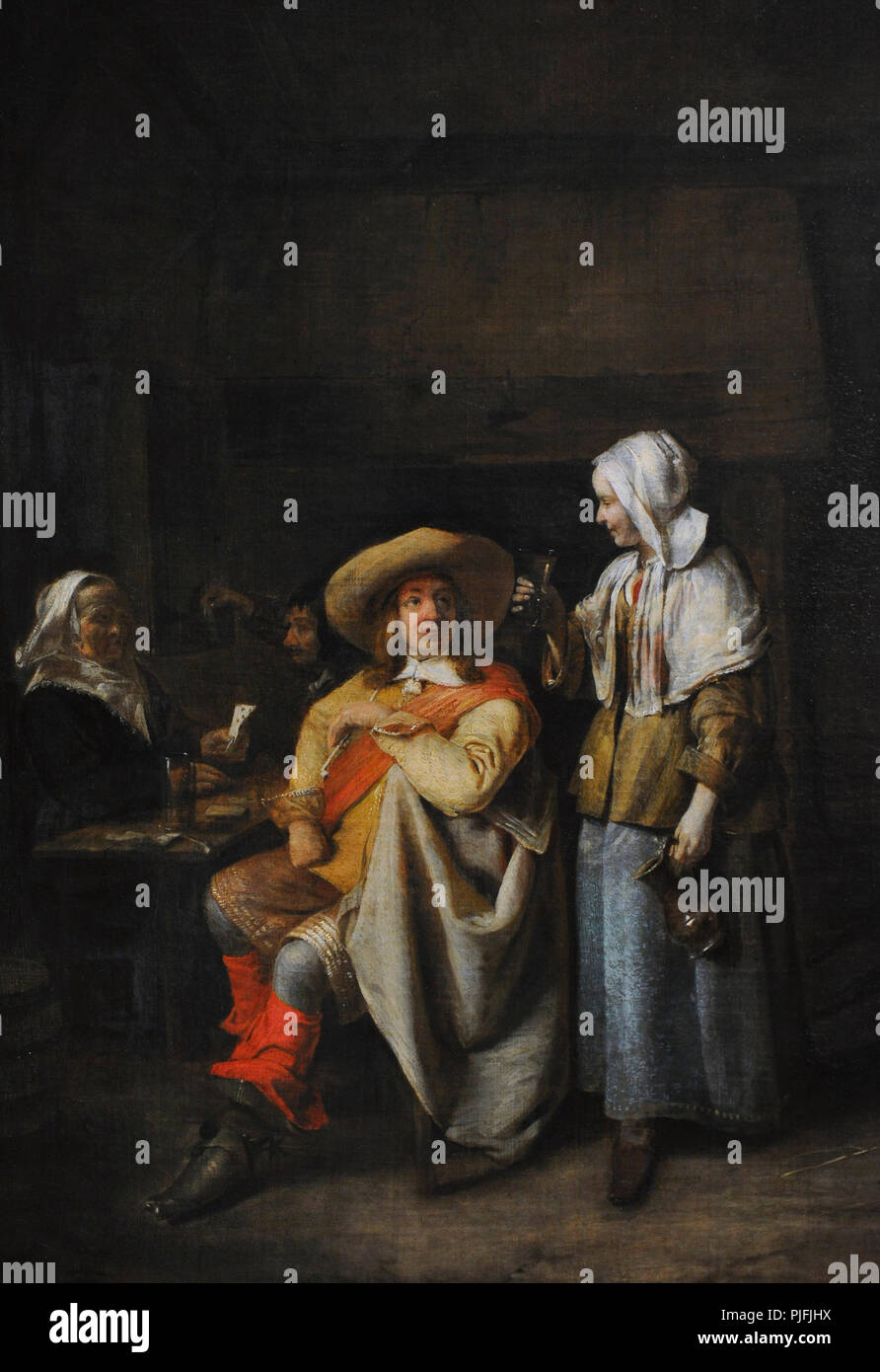 Pieter de Hooch (1629-1684). Dutch Golden Age painter. Officer and Two Card Players, 1652-1655. Detail. Wallraf-Richartz Museum. Cologne. Germany. Stock Photo