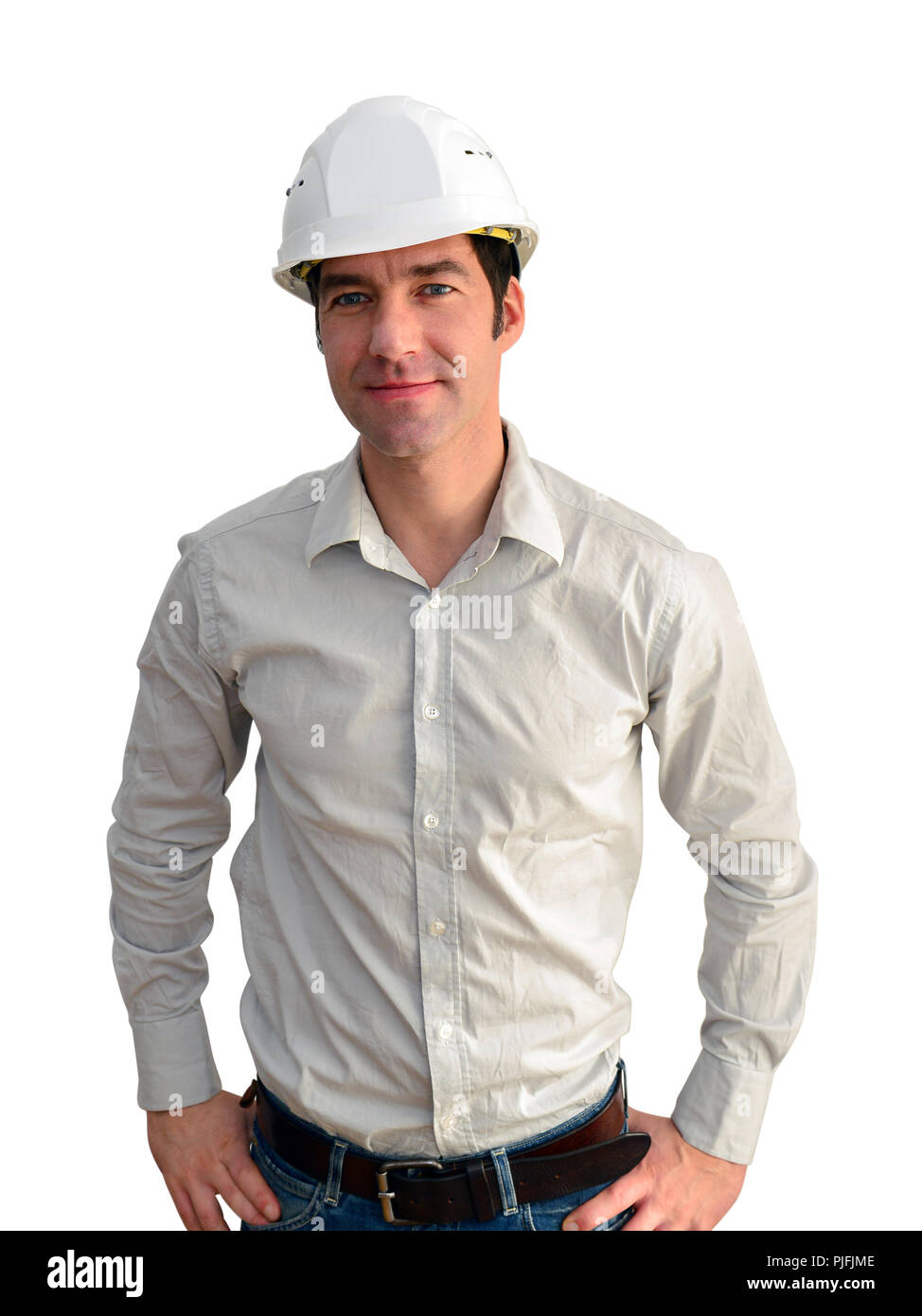 portrait isolated friendly architect on white background Stock Photo