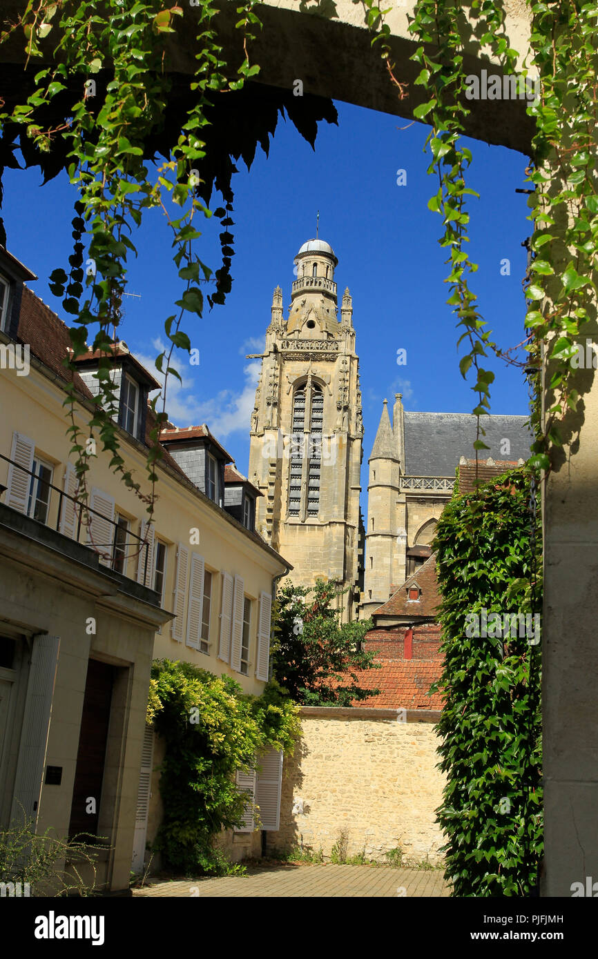 Compiegne (northern France): belltower of the Church of St James (French “eglise Saint-Jacques”) Stock Photo