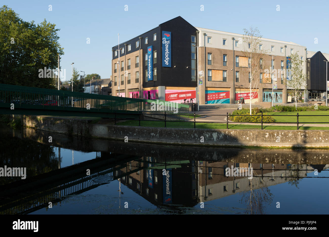 Travelodge, and retail outlets at Riverside, Thetford. Unsharpened Stock Photo