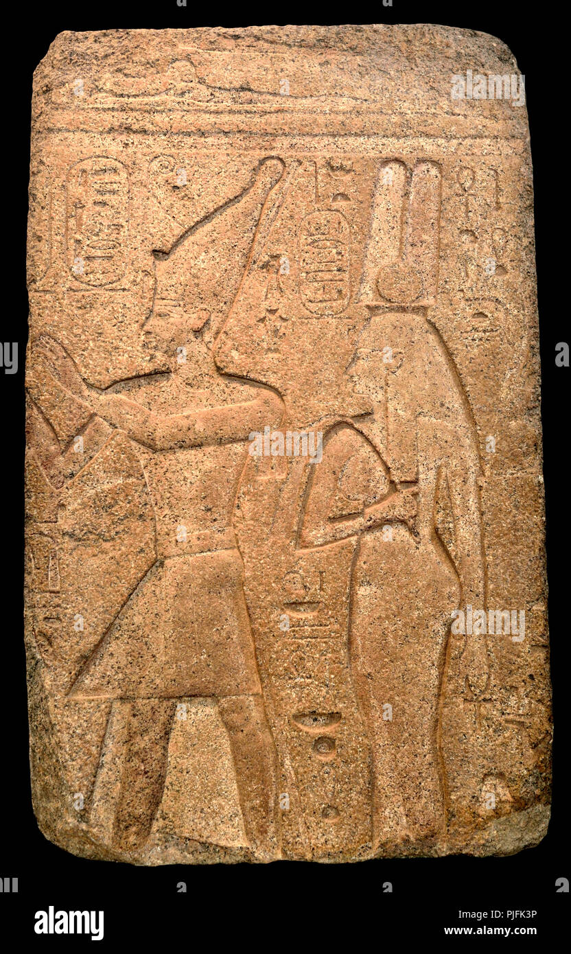Temple relief of King Osorkon II and his Queen Karoma. British Museum, Bloomsbury, London, England, UK. Stock Photo