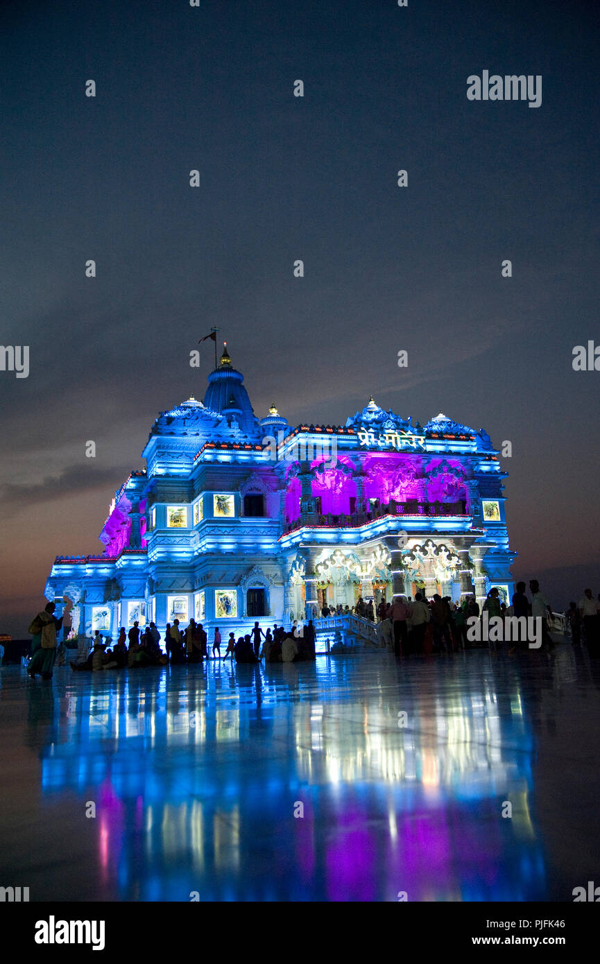 2016  Prem Mandir ( The Temple of Divine Love) at night  in Vrindavan  Mathura  Uttar Pradesh  India Asia, Stock Photo