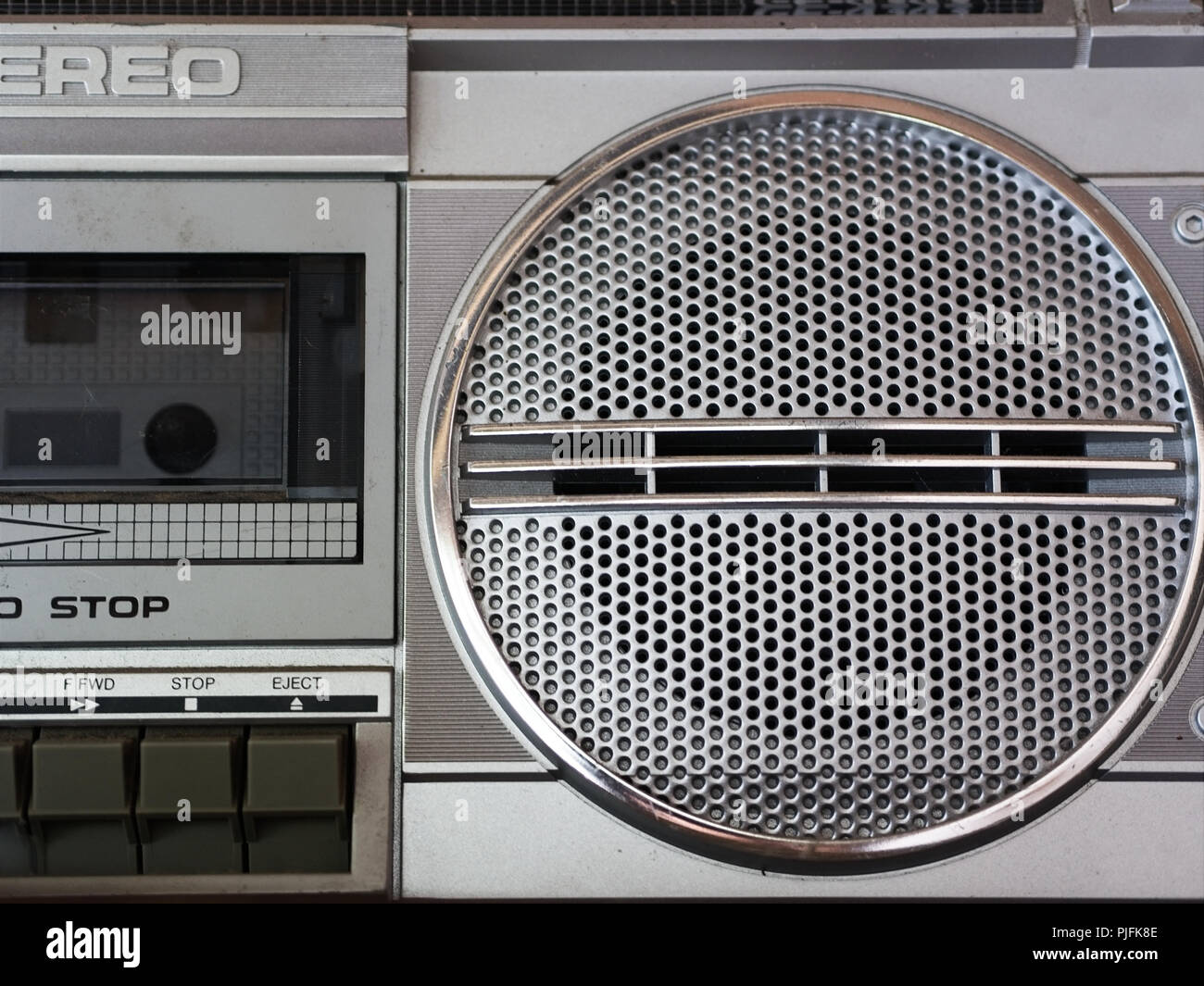 Close-up of retro / vintage portabl radio casset stereo audio player. Stock Photo