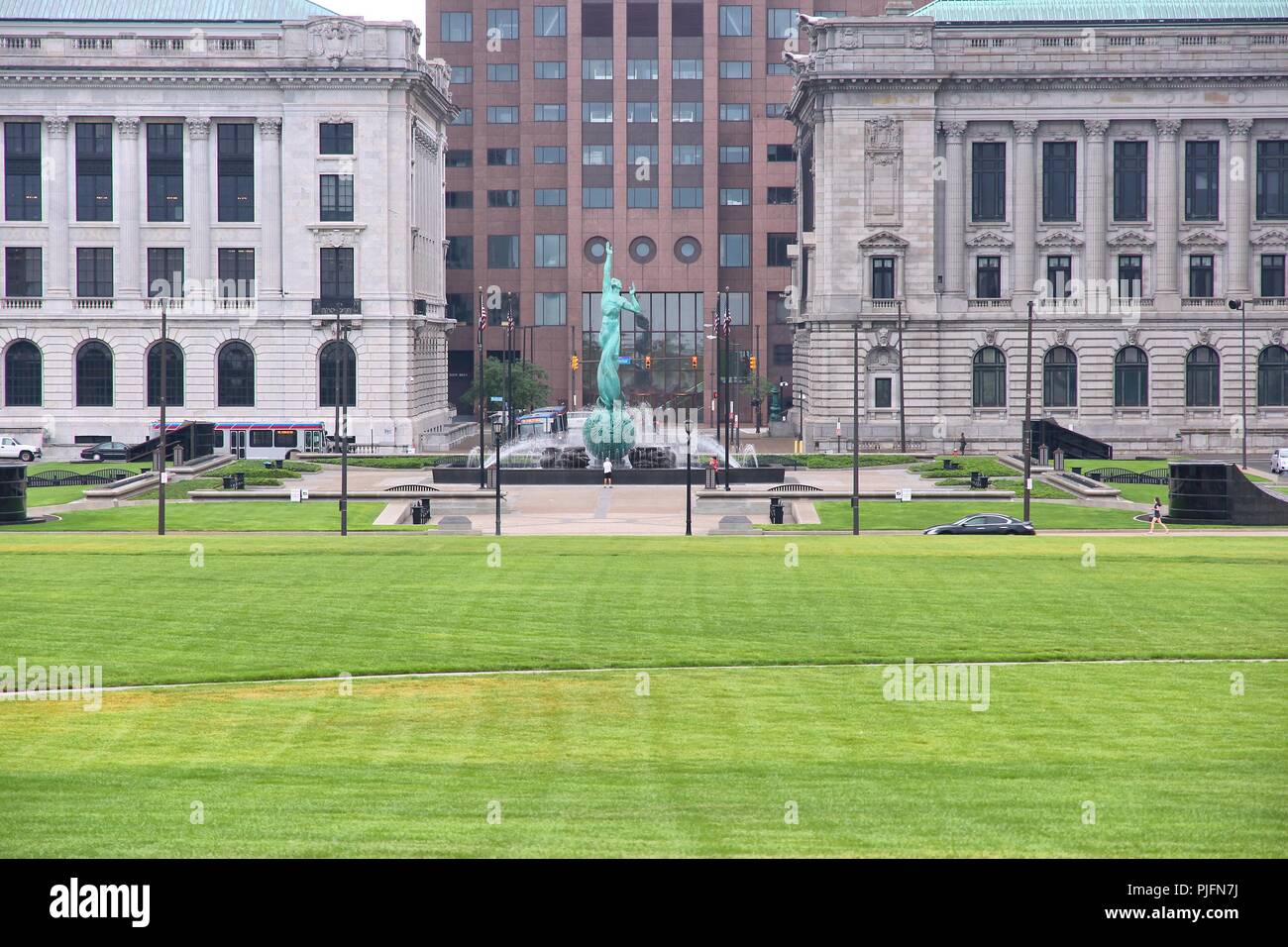 Cleveland, Ohio in the United States. Cleveland Mall - public park in downtown Cleveland. Stock Photo