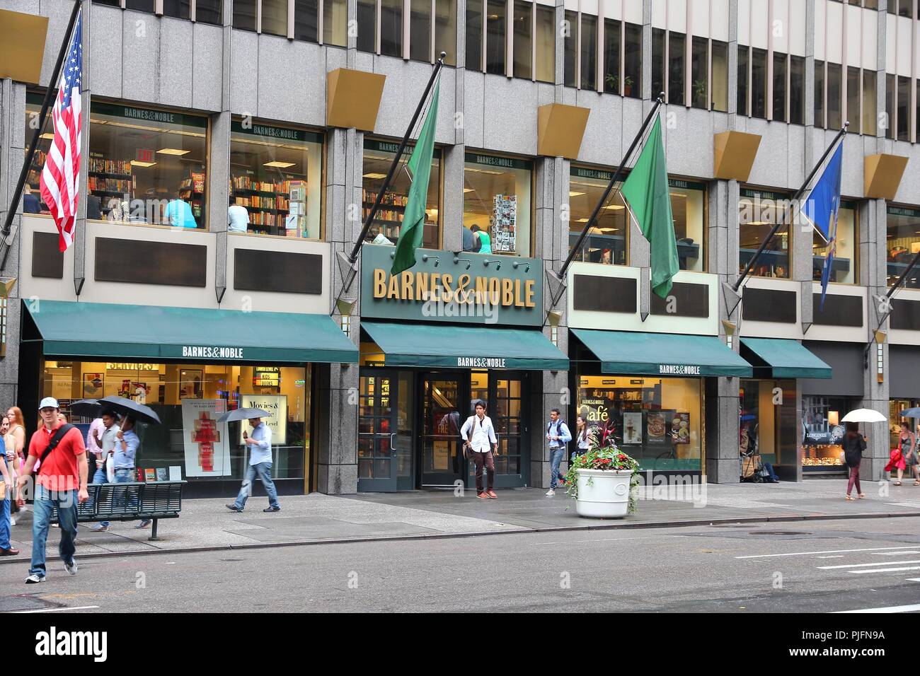 NEW YORK, USA - JULY 1, 2013: People walk past Barnes and Noble ...