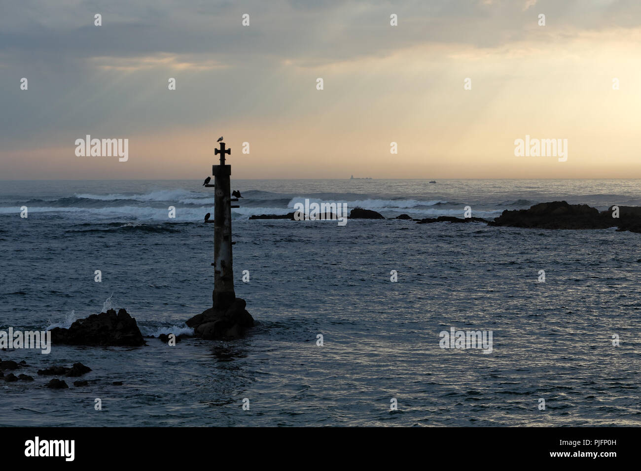 Vila do Conde coast sunset, north of Portugal, in early spring with interesting sky Stock Photo