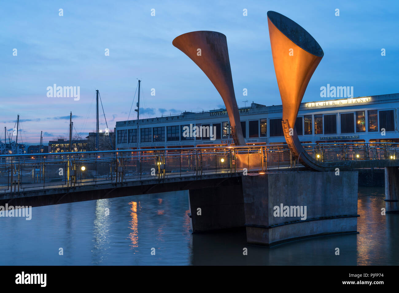 Pero's Bridge, named after Pero Jones, who lived in Bristol as the slave of John Pinney, Bristol floating harbour, England. Designed by Eilis O'Connel Stock Photo