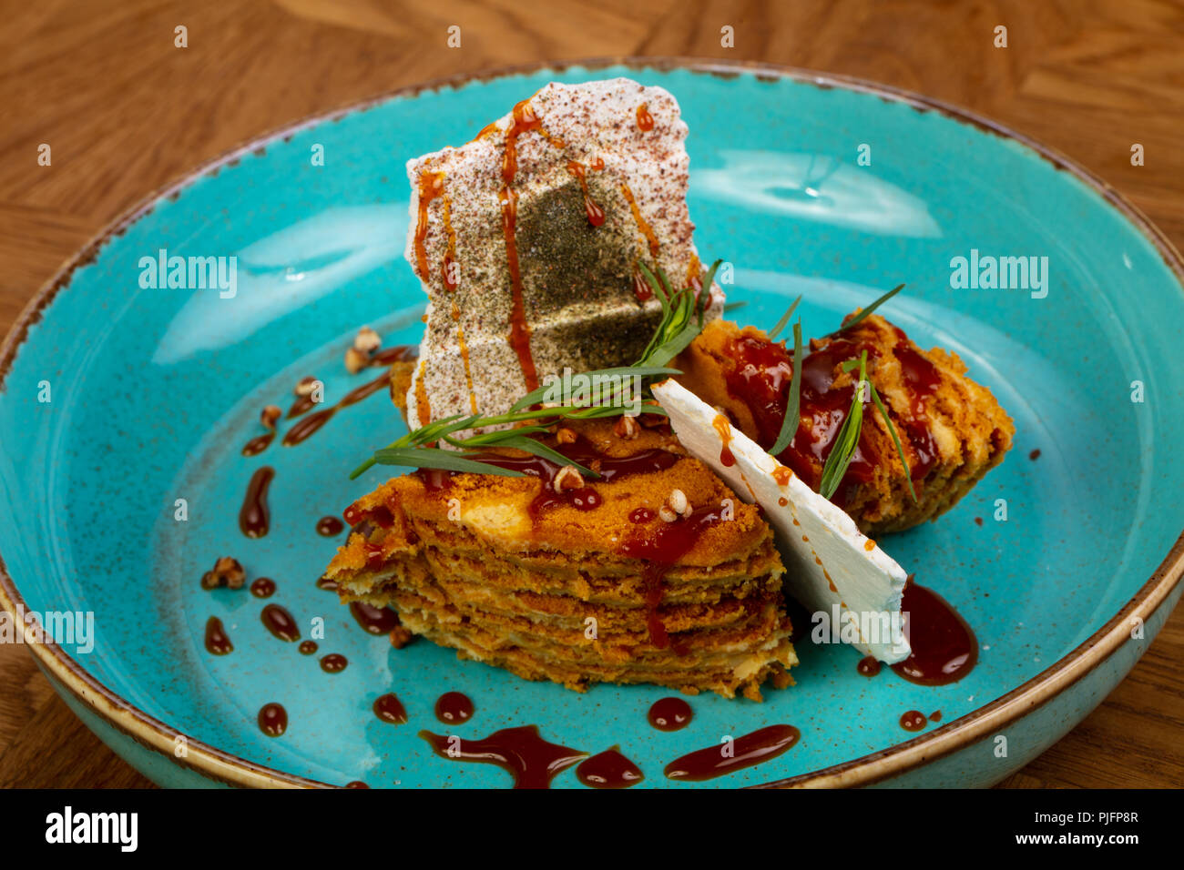 Tasty Honey cake served estragon Stock Photo Alamy