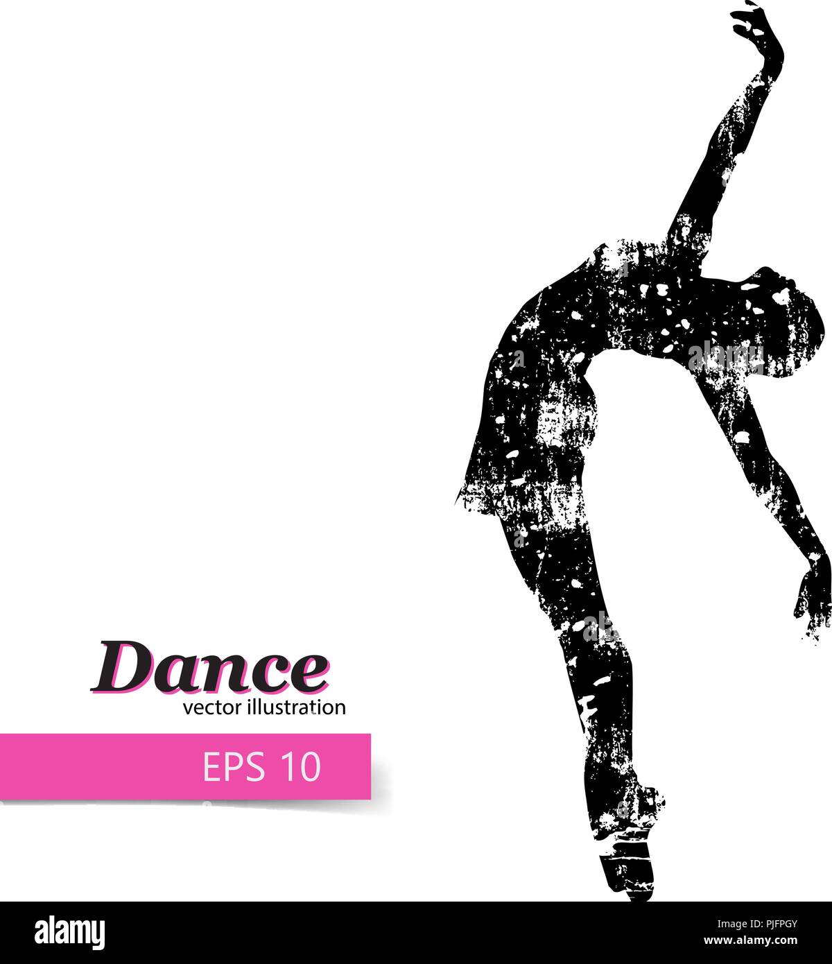 Silhouette of a dancing girl. Background and text on a separate layer, color can be changed in one click. Stock Vector