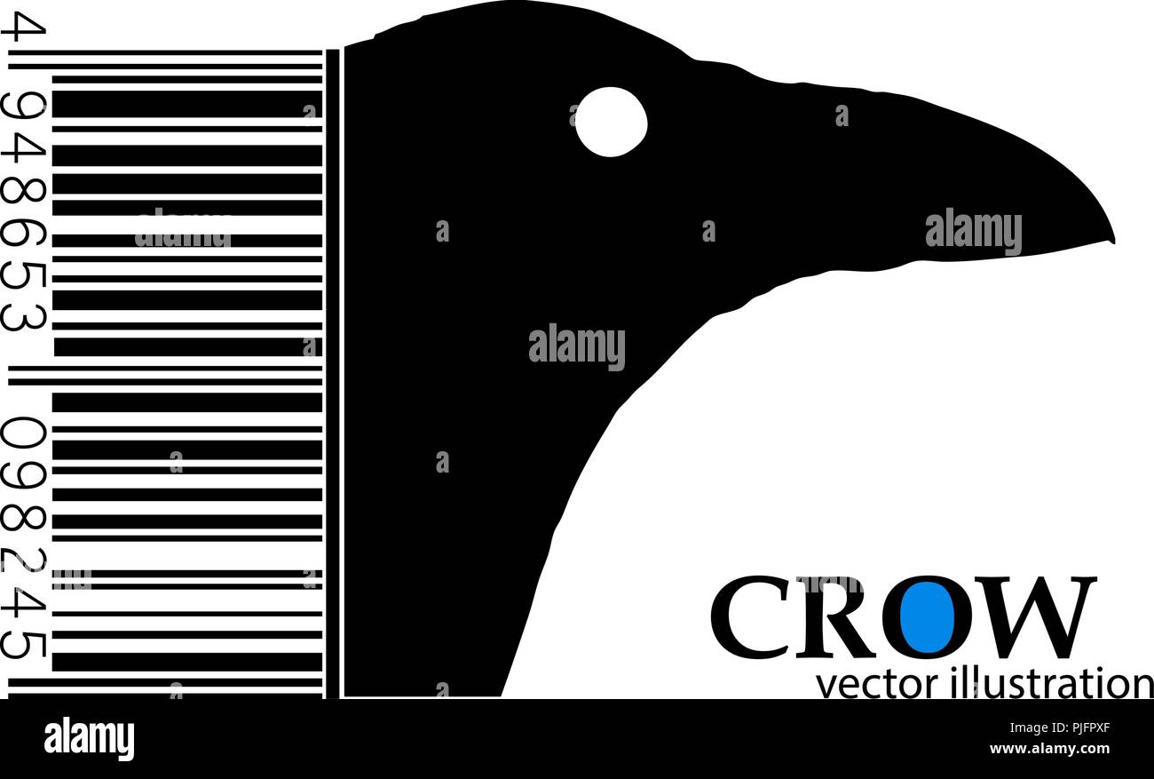 Silhouette of a crow. Background and text on a separate layer, color can be changed in one click. Stock Vector